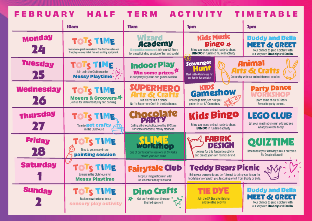 SF Parks February Half Term Activities Timetable