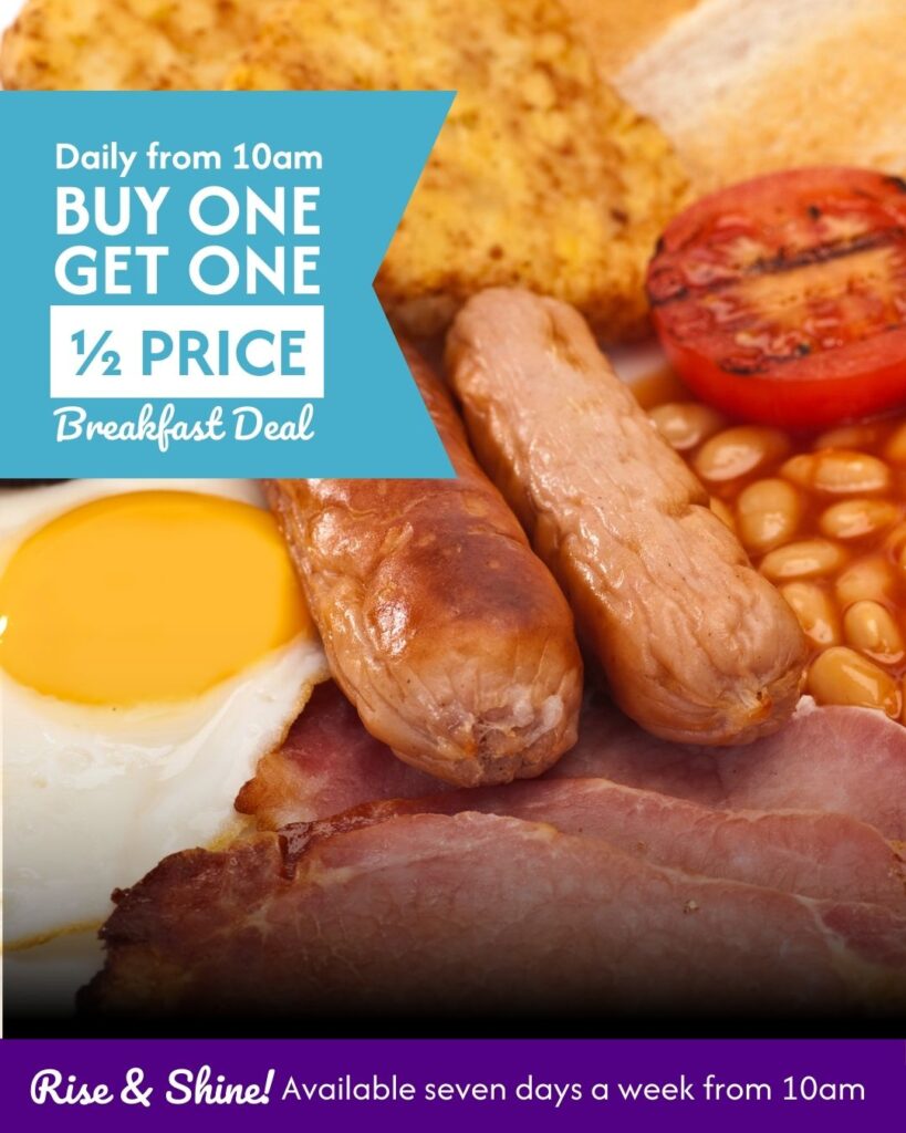 Breakfasts buy one get one half price