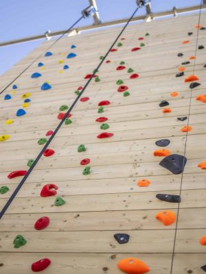Vertical climbing wall at SF Parks in Towyn